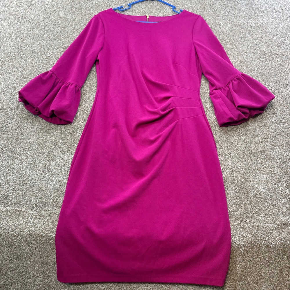 Jessica Howard Womens Magenta Ruched Bell Sleeve Dress 10 Pink Dress Wedding M